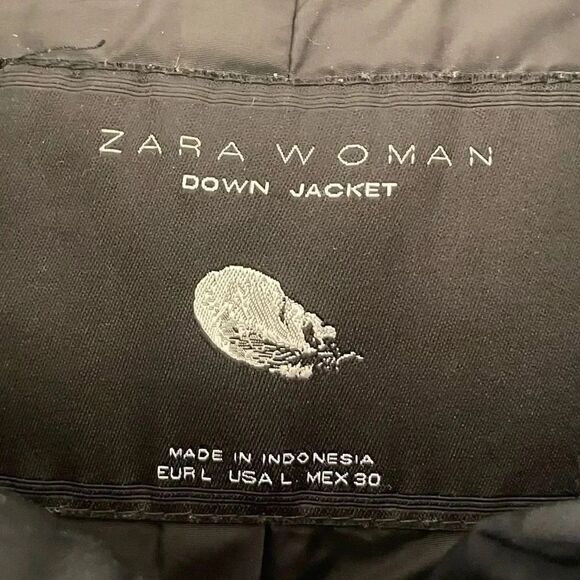 Zara Woman Black Coat Collared Long Sleeve Full Zip Parka Down Winter Jacket L - Picture 9 of 13